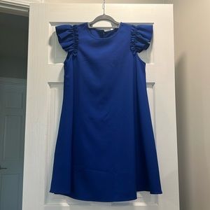 ROMWE Women's Ruffle Trim Sleeve Summer Beach A Line Loose Swing Dress blue M